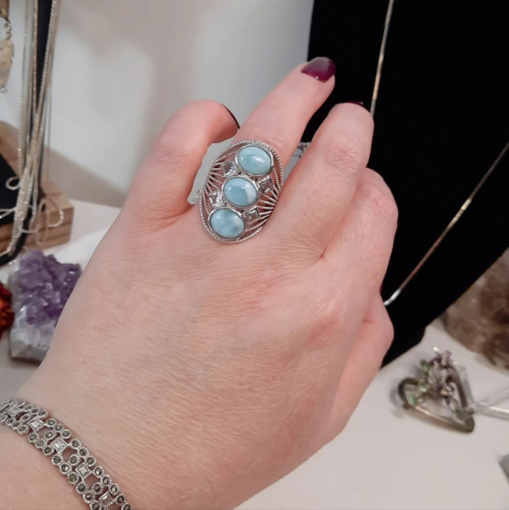 Sterling Silver Larimar Blue Topaz Openwork Filigree Ring SIZE 8 (Please Read) - Picture 13 of 13